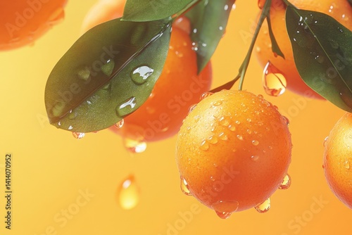 Close-up view of fresh kumquats dripping with water. photo