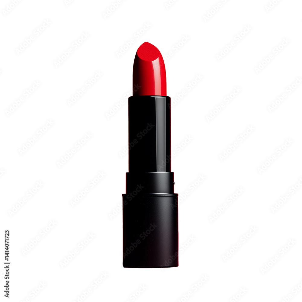 A captivating image featuring a vibrant red lipstick with a sleek, black case. A beauty essential. Isolated, transparent background, png. A captivating image featuring a vibrant red lipstick with a sleek, black case. A beauty essential. Isolated, transparent background, png.
