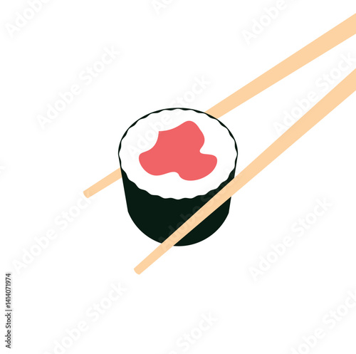 japanese sushi roll with chopsticks vector illustration cartoon