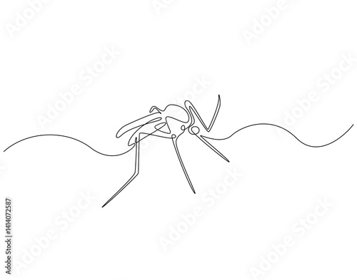 Continuous line drawing of mosquito animal. Single line illustration of mosquito insect. World malaria day concept. Editable outline