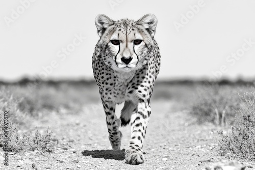 A cheetah sprinting across the dry plains of Namibia, its powerful muscles captured in motion