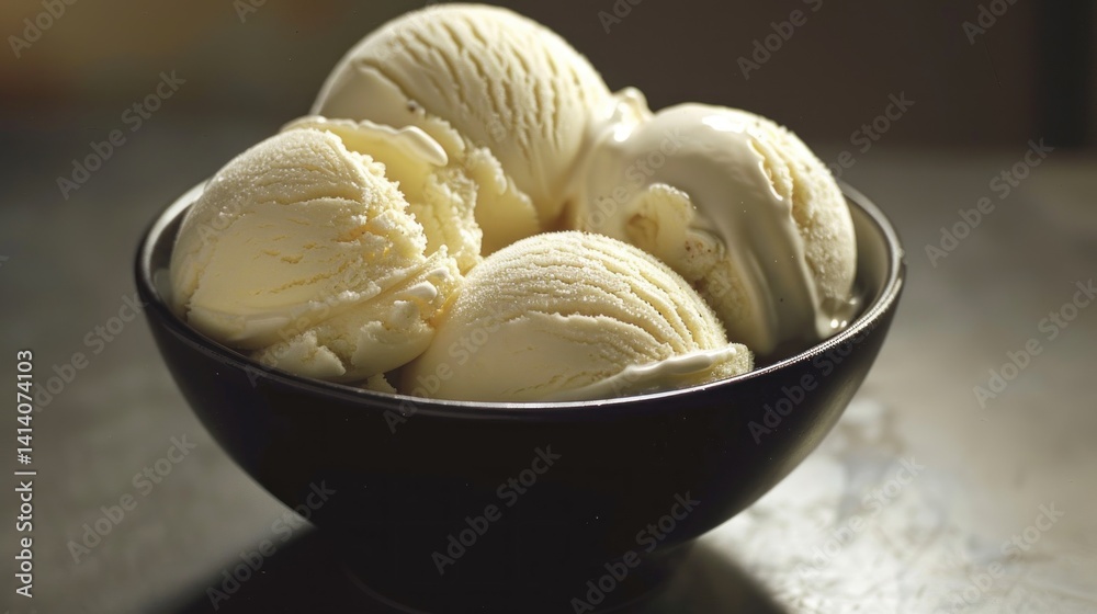 Delicious vanilla ice cream scoops in bowl