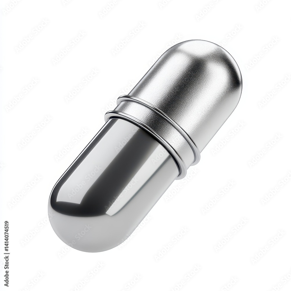 Silver capsule pill isolated on white background. Concept of medicine, health, and pharmaceuticals. Silver capsule pill isolated on white background. Concept of medicine, health, and pharmaceuticals.