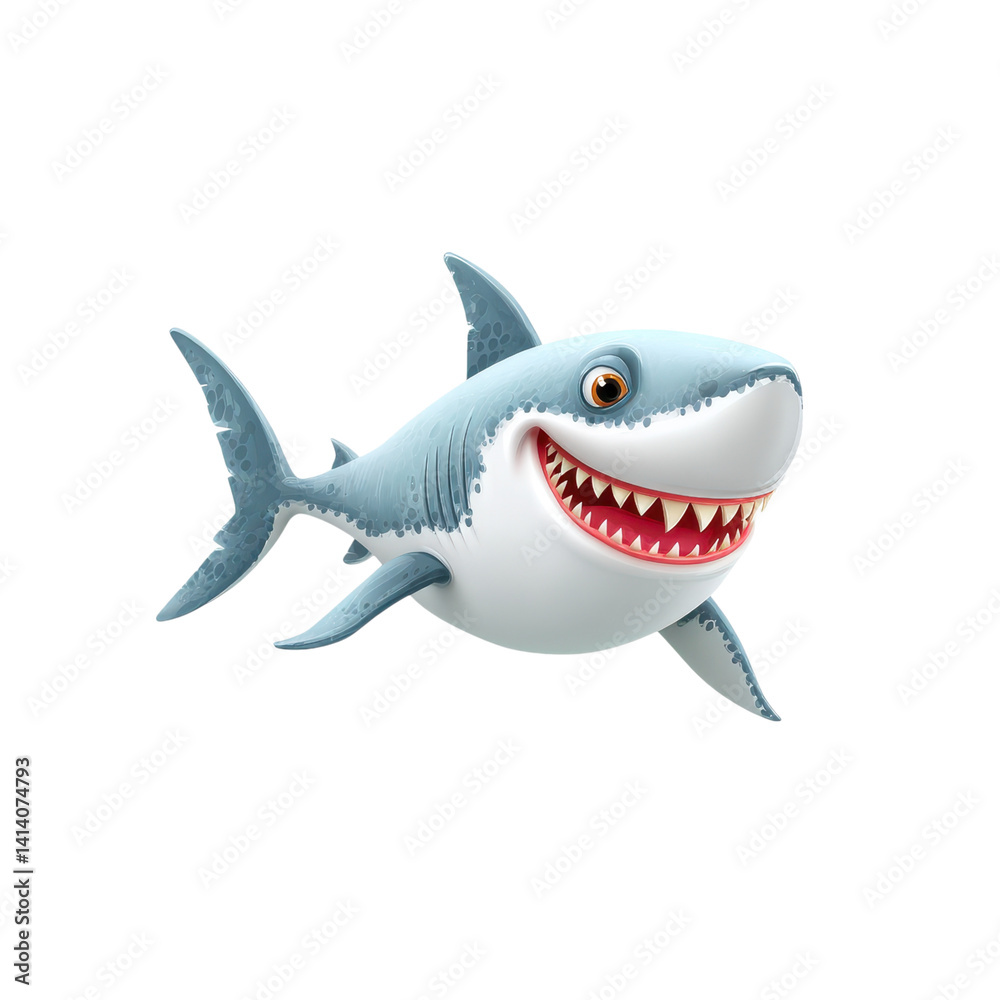 Cartoon shark with a big smile and sharp teeth on a black background. Concept of sea life, animation, and character design. Cartoon shark with a big smile and sharp teeth on a black background. Concept of sea life, animation, and character design.