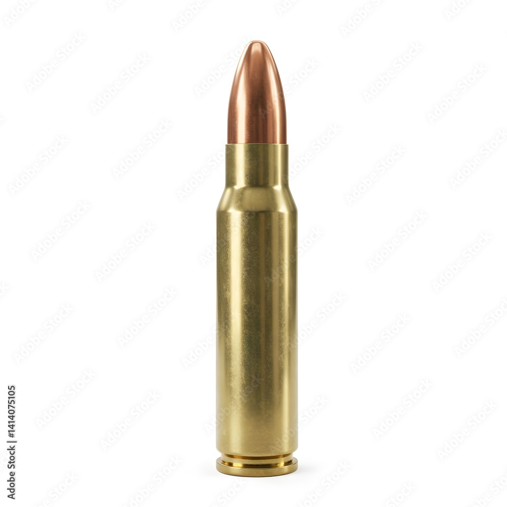 Brass 5.56mm Ammunition Isolated on White Backdrop Highlighting Precision and Detail of Firearms Component Brass 5.56mm Ammunition Isolated on White Backdrop Highlighting Precision and Detail of Firearms Component