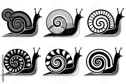 Unique Geometric Snail Shell Designs – Black & White Artistic Patterns