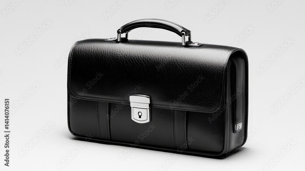Luxurious black leather briefcase with a silver lock on an ideally white background. Luxurious black leather briefcase with a silver lock on an ideally white background.