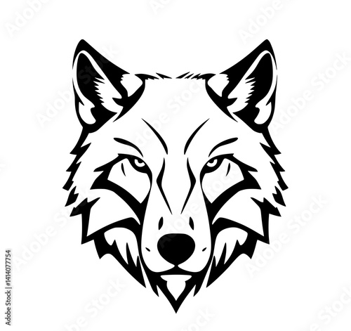 Wolf's Gaze: A bold monochrome line art illustration depicts a wolf's head, showcasing intense eyes and sharp features.