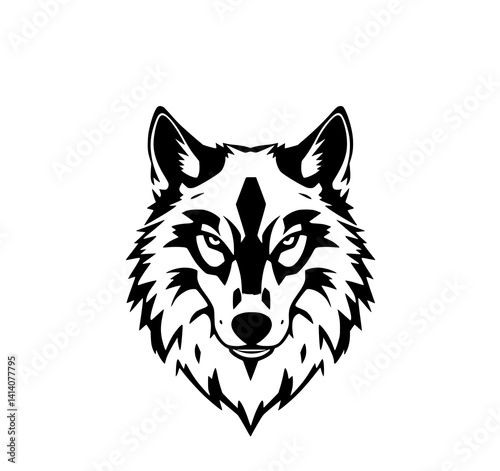 Wolf's Gaze: A bold monochrome illustration depicts a wolf's head, showcasing intense eyes and sharp features in a striking graphic style.