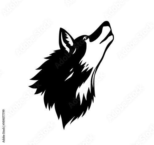 Wolf's Howl: A bold, monochrome illustration depicts a wolf's head silhouetted against a white background, howling to the sky.