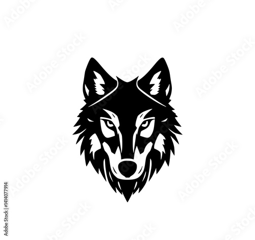 Wolf's Gaze: A bold monochrome illustration depicts a wolf's head, its intense stare and sharp features rendered in striking black and white.