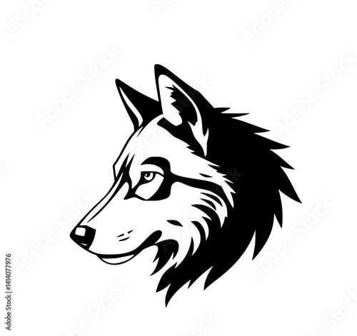 Wolf's Profile: A bold monochrome illustration depicts a wolf's head in profile, showcasing its sharp features and textured fur with dramatic shading.
