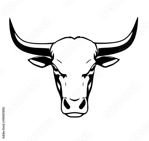 Bull Head: A bold monochrome illustration depicts a powerful bull's head, showcasing its imposing horns and intense gaze.