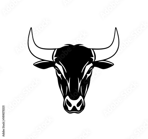 Bull Head: A bold monochrome illustration depicts a powerful bull's head, its horns and intense gaze rendered in stark black and white.