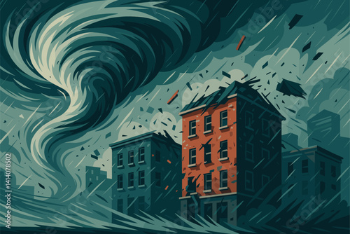 Hurricane Strikes City With Violent Winds and Debris Hitting Buildings