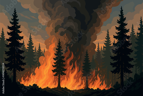 Wildfire Burns Pine Forest Sending Thick Smoke Into the Sky