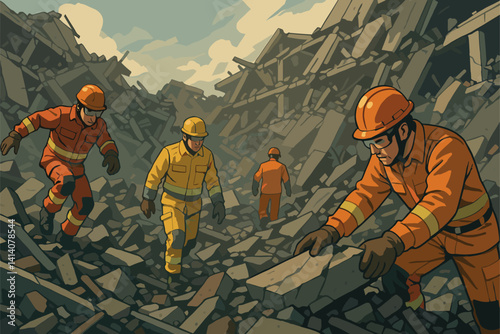 Rescue Teams Search Rubble for Survivors After Destructive Earthquake