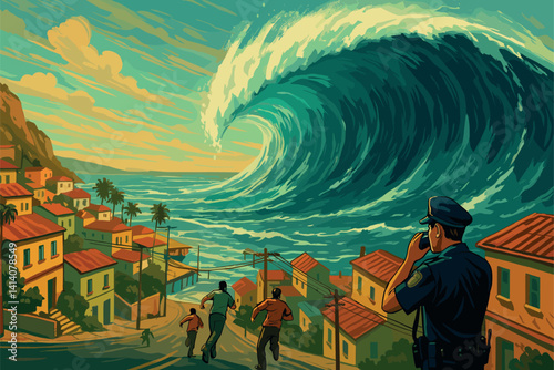 Coastal Town Prepares for Imminent Tsunami With Massive Ocean Wave Approaching