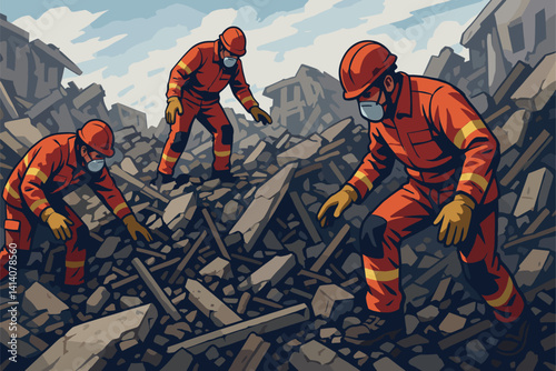 Rescue Teams Search Rubble for Survivors After Destructive Earthquake