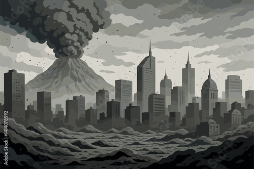 City Skyline Blanketed in Volcanic Ash After Powerful Eruption