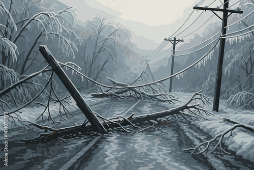 Icy Roads and Broken Power Lines After Intense Winter Storm