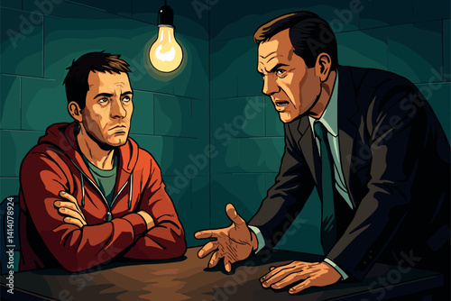 Suspect Interrogated Under Dim Hanging Bulb in Dark Room