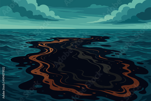 Oil Spill Spreading Across Polluted Sea Surface With Toxic Film