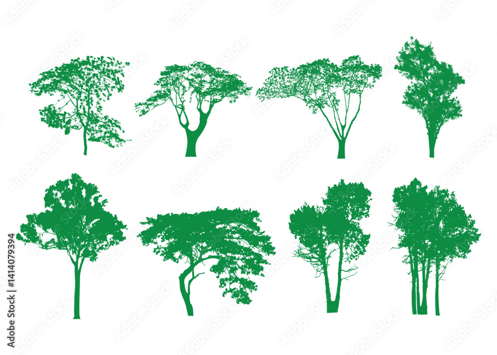Obraz premium Tree set collection, set silhouette tree forest vector illustration