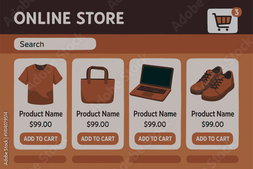 E-Commerce Interface Showing Shopping Cart and Product Selections Online