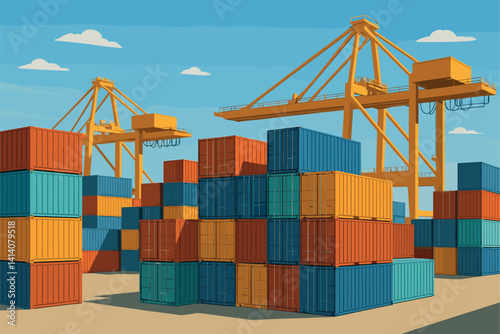 Container Yard Filled With Stacked Cargo Units and Towering Cranes
