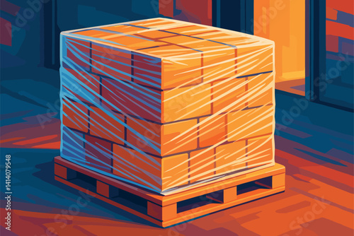 Plastic-Wrapped Pallet of Goods Ready for Global Shipment