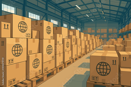 Warehouse Filled With Labeled Boxes Ready for Global Delivery