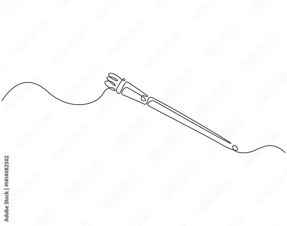 Obraz premium Continuous line drawing of paint brush. Single line illustration of paint brush for painting. International art day concept. Editable outline