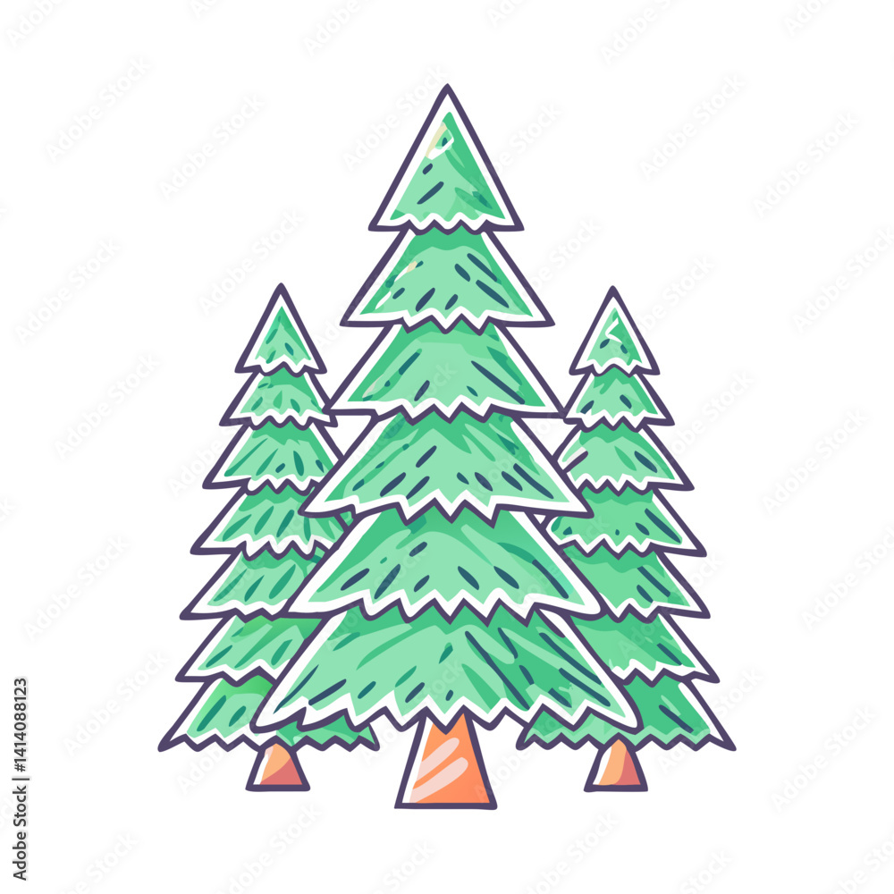 Three Green Pine Trees in a Row Illustration Winter Holiday Season Nature Christmas Tree Forest Conifer Evergreen Three Green Pine Trees in a Row Illustration Winter Holiday Season Nature Christmas Tree Forest Conifer Evergreen