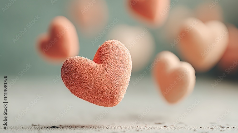 Obraz premium Romantic Floating Hearts Valentine s Day Love Affection Soft Tender Pastel Texture