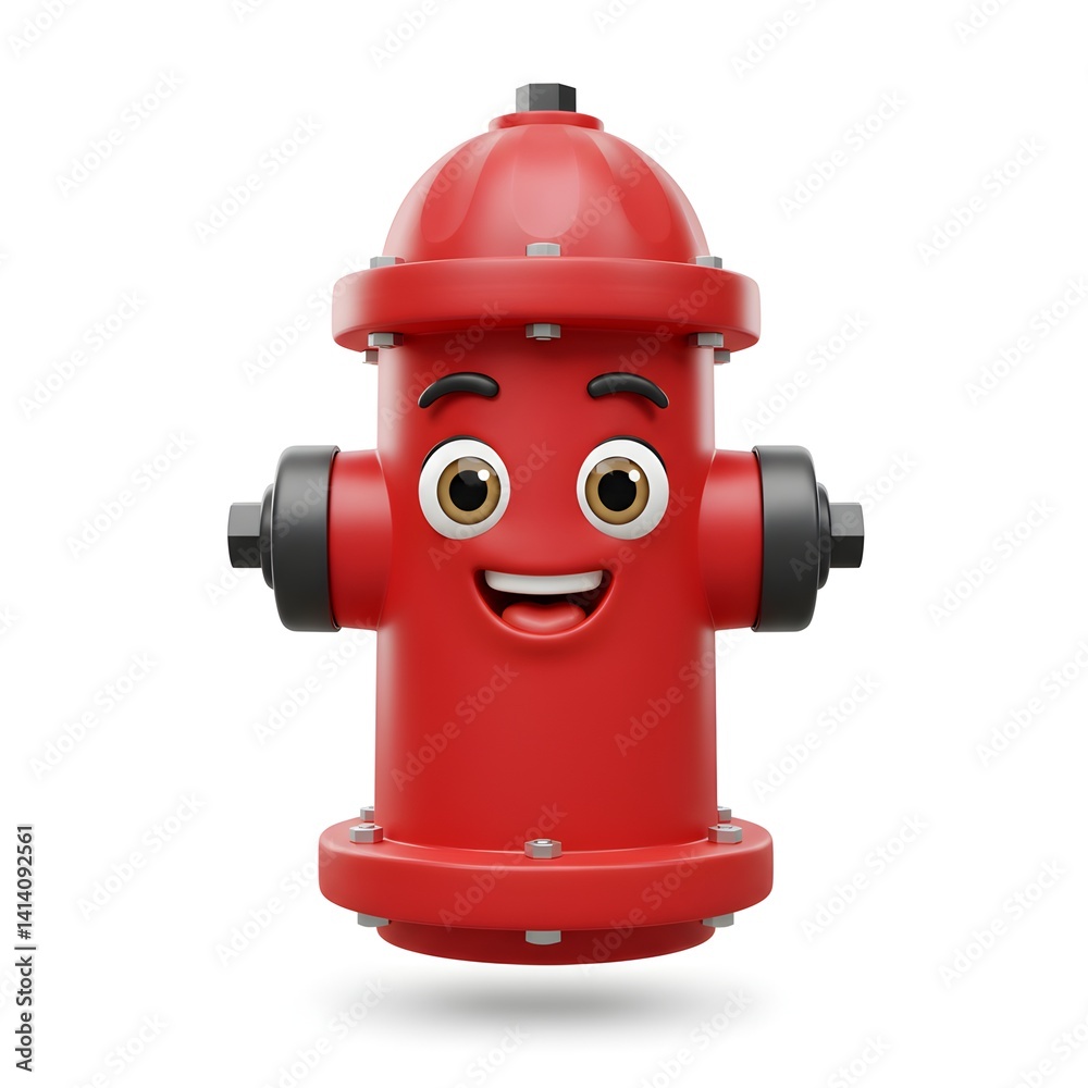 Playful 3D Render of a Smiling Red Fire Hydrant Character on White Playful 3D Render of a Smiling Red Fire Hydrant Character on White