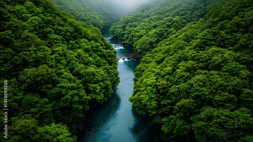 Aerial View of Green Forest Trees Along Tranquil River in Daylight Aerial View of Green Forest Trees Along Tranquil River in Daylight