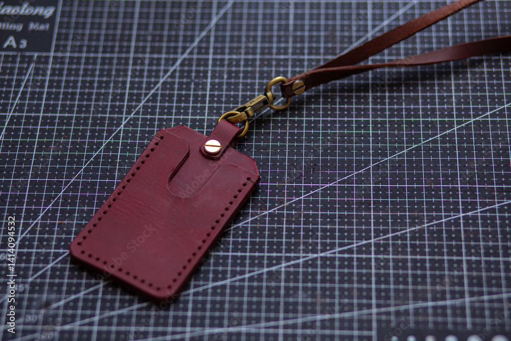 Leather id card holder handmade object craftmanship working