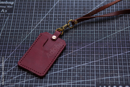 Obraz na płótnie Leather id card holder handmade object craftmanship working w salonie