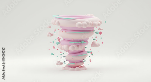 Whimsical Pastel Tornado of Clouds, Hearts, and Stars