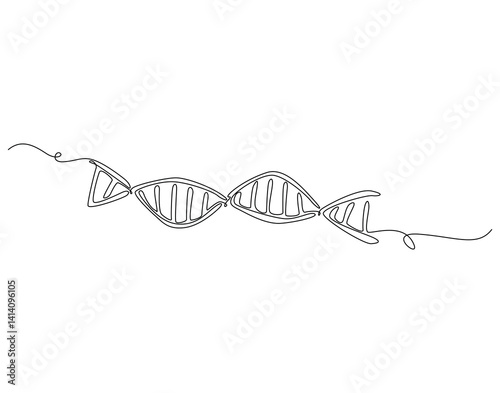 Continuous line drawing of DNA. Single line illustration of human DNA. Science and biology concept. Editable outline
