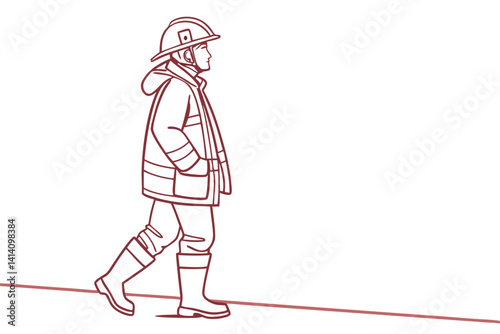 Firefighter Hero Line Drawing Illustration