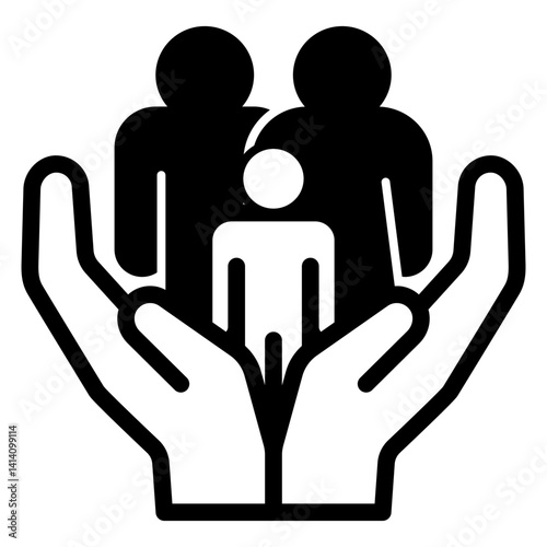 Family with child on hands solid icon, family psychology concept. Vector graphics. Father, mother and son, support sign on white background, glyph style mobile or design.