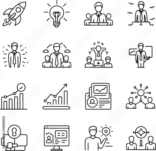 Teamwork & Growth - Business Strategy Line Icons. consulting, strategy, analysis, problem solving, solutions, expertise, guidance, advice, planning, evaluation icon