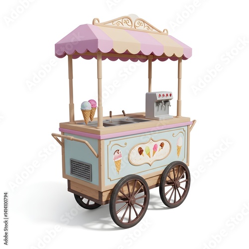 Charming Vintage Ice Cream Cart Illustration, Perfect for Summer Treats and Nostalgic Designs