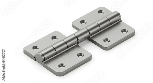 Close-up of a Silver Metal Hinge Isolated on White Background, hardware concept