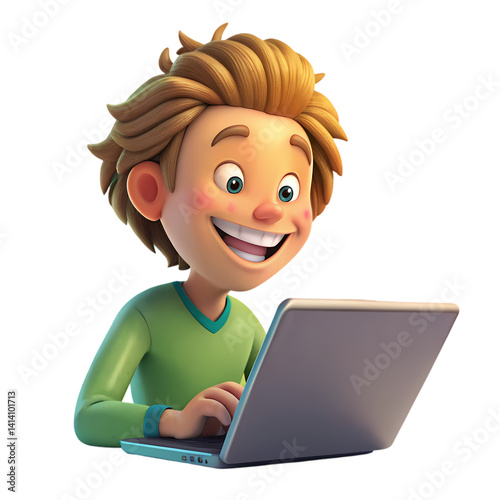 Happy Kid Using Laptop Digital Learning  Child Technology isolated on transparent background