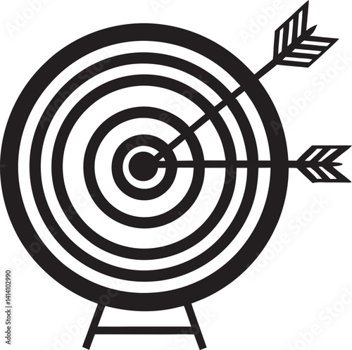 Target with arrow black silhouette vector, bullseye vector icon illustration on white background

