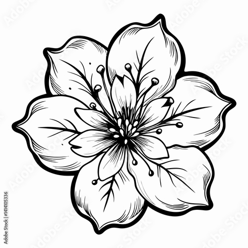 hand drawn cherry-blossom flower outline illustration 
