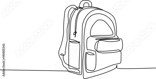 Continuous one line drawing of school bag design. Backpack in single line draw illustration. Editable stroke. vector illustration.
